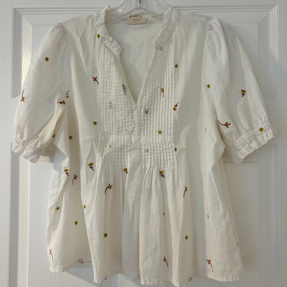 Ana A.N.A. Small Petite Cottagecore Blouse Floral Flower Top Bell Sleeves